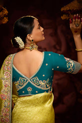 Yellow Shaded Pure Banarasi Kanjivaram Fabric With Heavy Work Border Saree